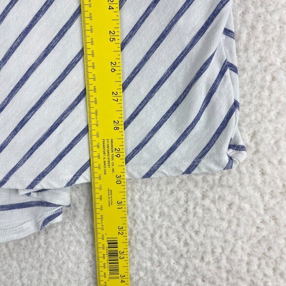 Chico's White Blue Striped Pullover Shirt Womens Stretch Short Sleeve Size Large - Picture 7 of 12